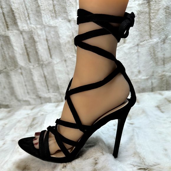 So Me Shoes - So Me Rhean Black Strappy Wrap 4.5" High Heels